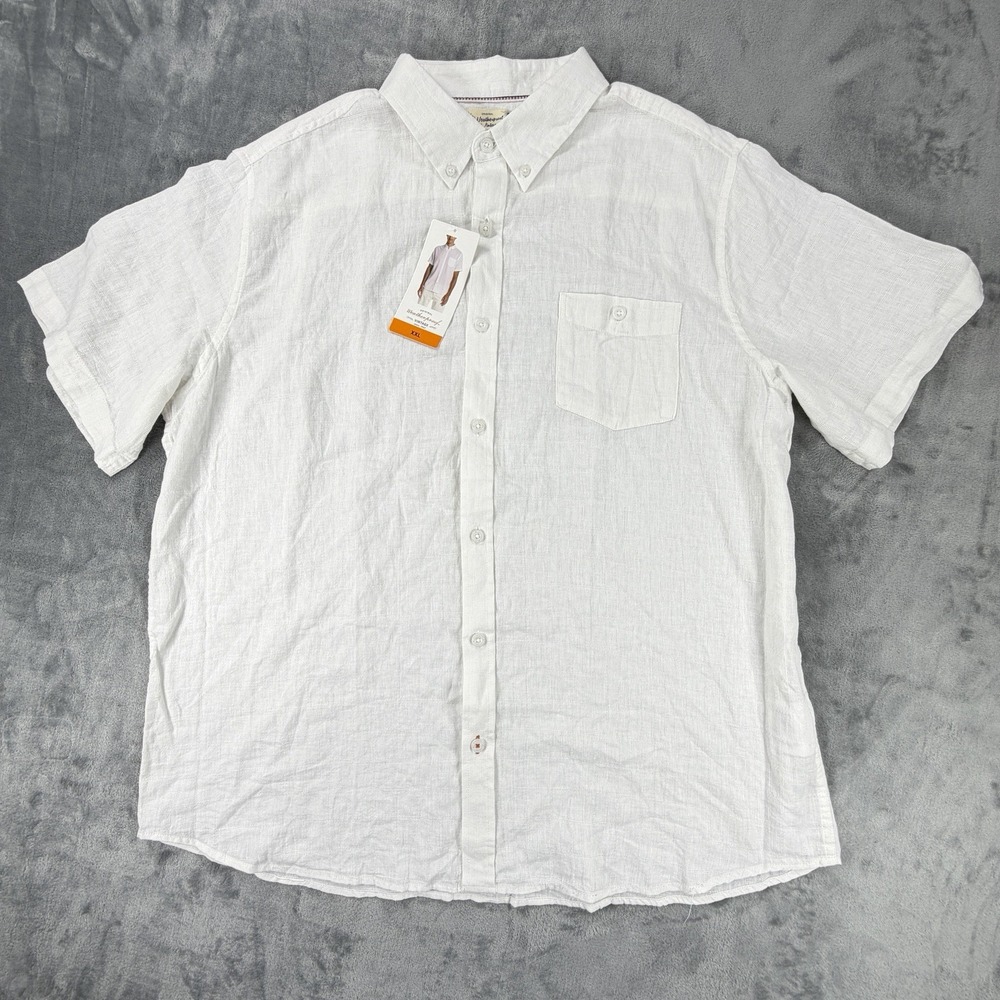 NWT Weatherproof Vintage Men's Linen Cotton Shirt XXL White Short Sleeve